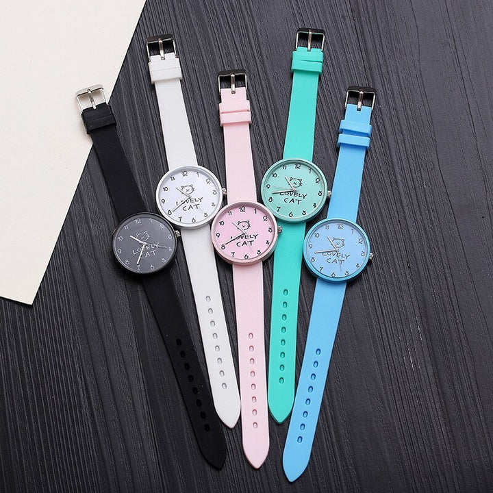 Cute Cartoon Cat Girls Quartz Watch – Colorful Silicone Wristwatch