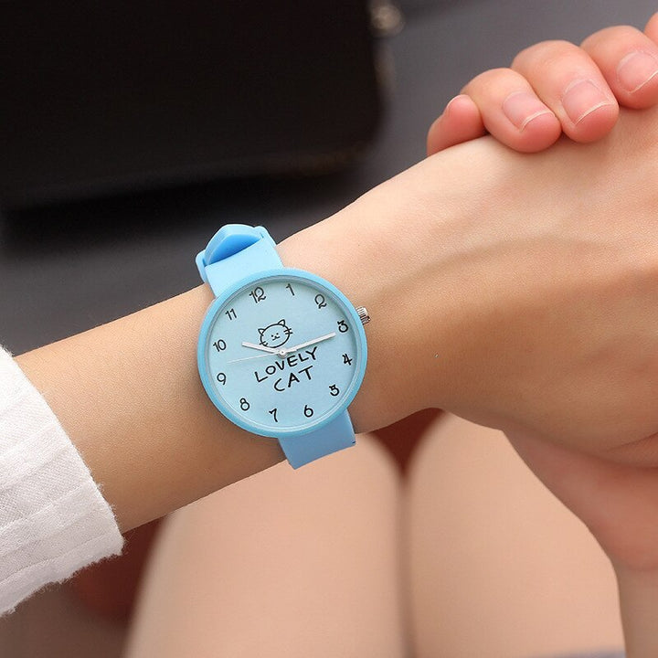 Cute Cartoon Cat Girls Quartz Watch – Colorful Silicone Wristwatch