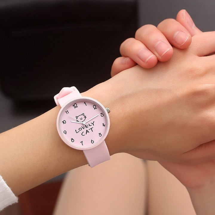 Cute Cartoon Cat Girls Quartz Watch – Colorful Silicone Wristwatch