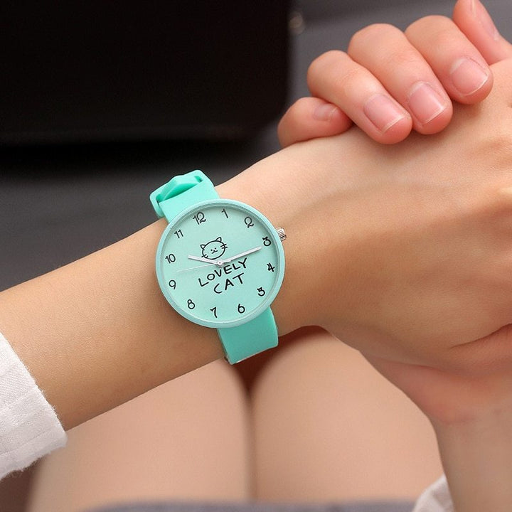 Cute Cartoon Cat Girls Quartz Watch – Colorful Silicone Wristwatch