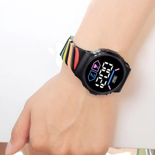 Colorful Rainbow Silicone Strap Kids Digital Watch for Boys and Girls